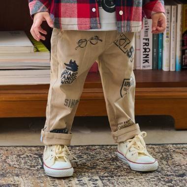 多色印花長款直筒褲