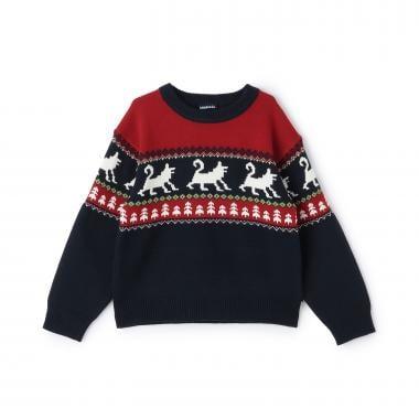 狼圖案針織套頭衫