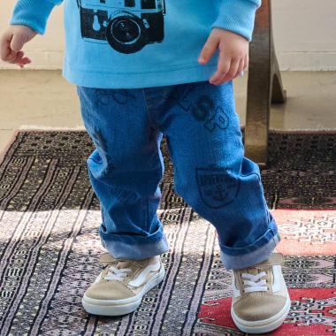 多色印花長款直筒褲