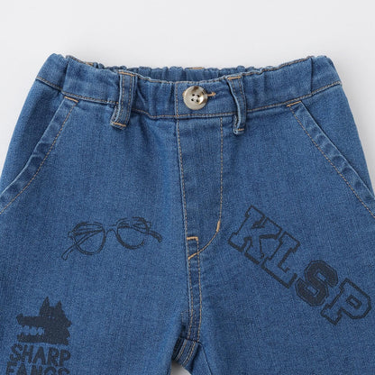 多色印花長款直筒褲