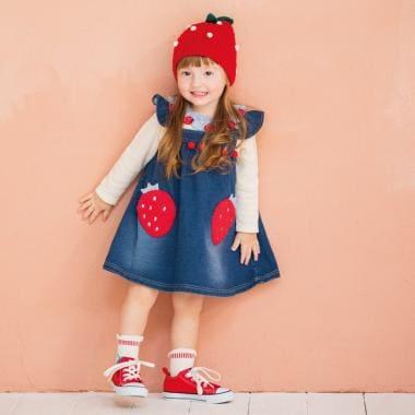 草莓口袋揹帶裙