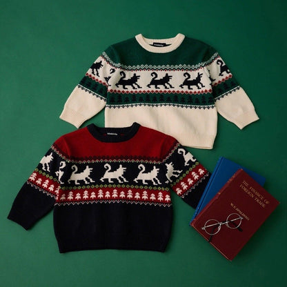 狼圖案針織套頭衫