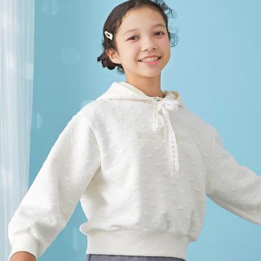 trois lapins 愛心絎縫提花連帽衛衣