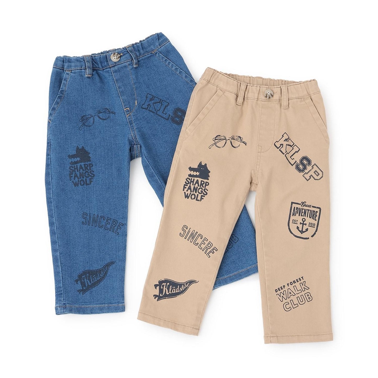 多色印花長款直筒褲