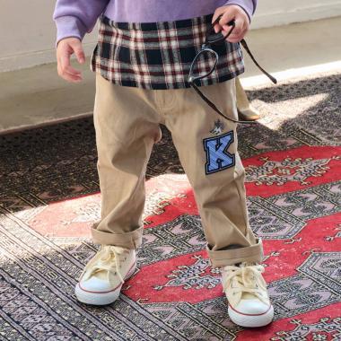 狼刺繡長款直筒褲