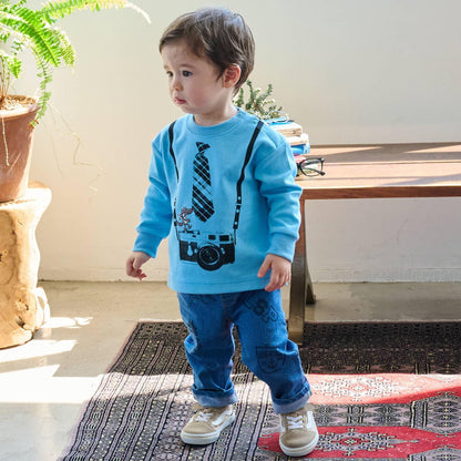 多色印花長款直筒褲