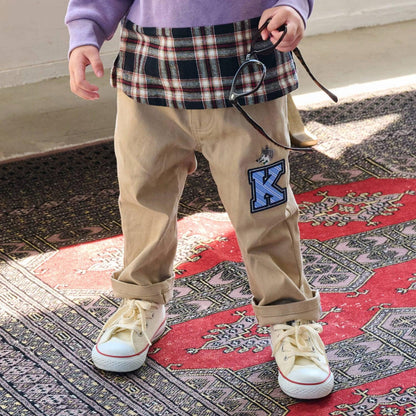 狼刺繡長款直筒褲