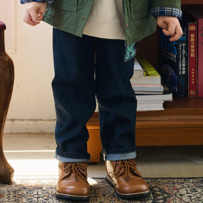 狼刺繡長款直筒褲