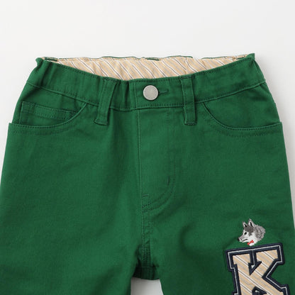 狼刺繡長款直筒褲