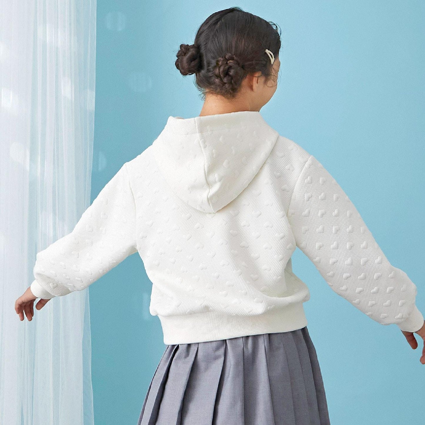 trois lapins 愛心絎縫提花連帽衛衣