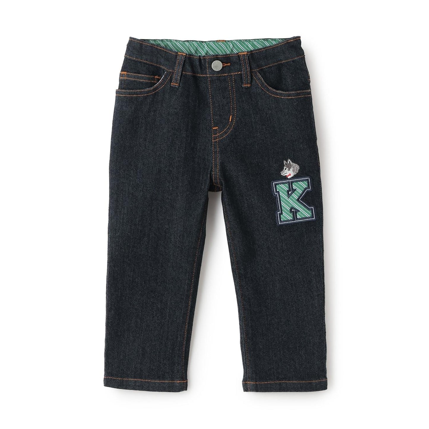 狼刺繡長款直筒褲