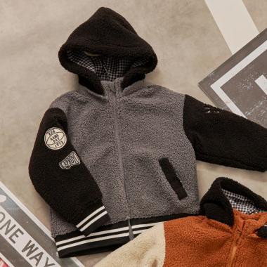 連帽拼色羊羔絨夾克