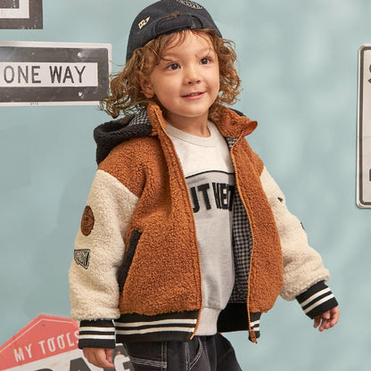 連帽拼色羊羔絨夾克