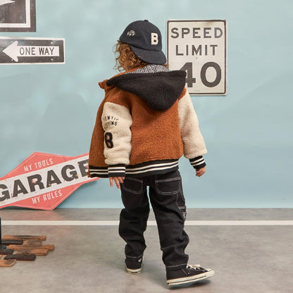 連帽拼色羊羔絨夾克