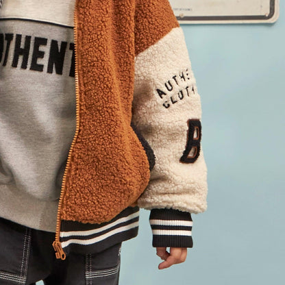 連帽拼色羊羔絨夾克