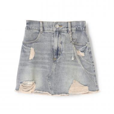 【LTXC】帶鏈條破洞牛仔迷你裙