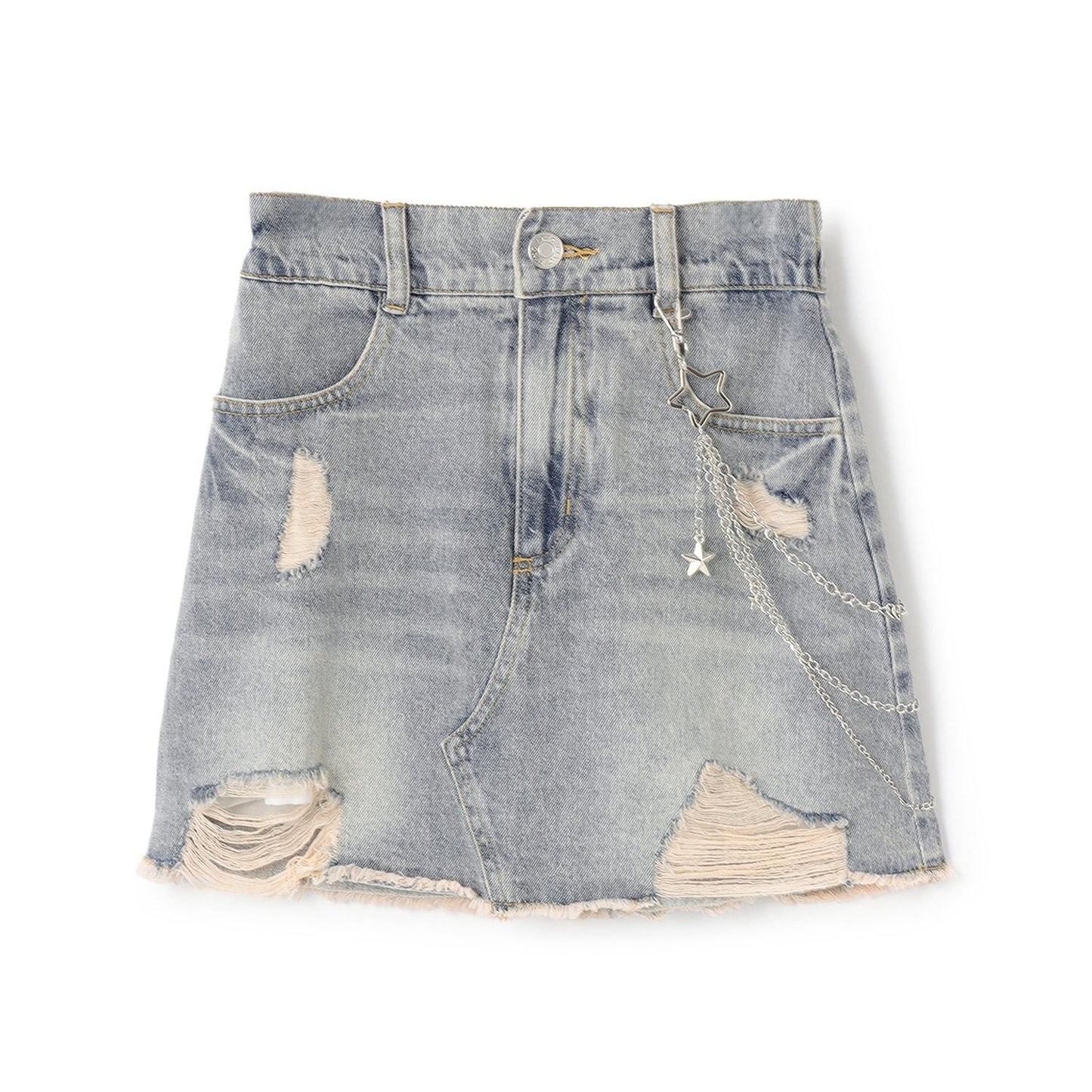 【LTXC】帶鏈條破洞牛仔迷你裙