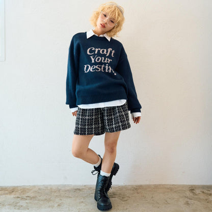 時尚顯瘦假日粗花呢短褲