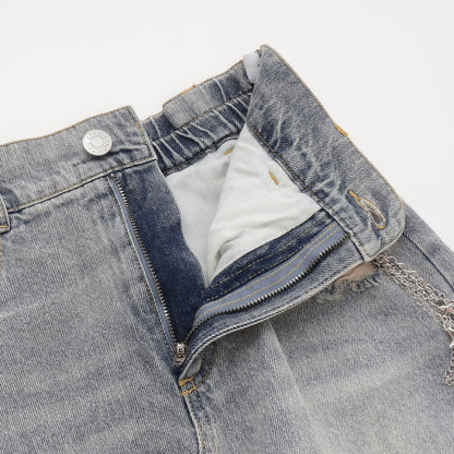 【LTXC】帶鏈條破洞牛仔迷你裙