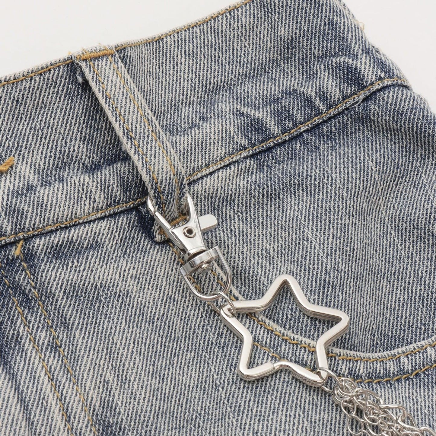 【LTXC】帶鏈條破洞牛仔迷你裙