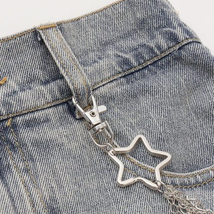 【LTXC】帶鏈條破洞牛仔迷你裙