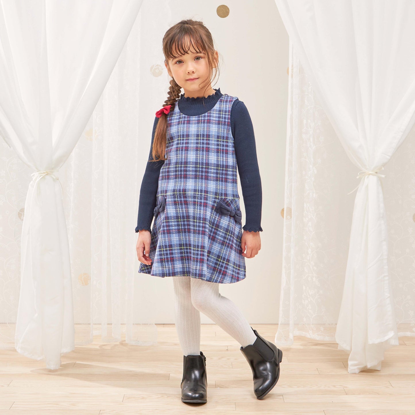 雙層提花格紋連衣裙