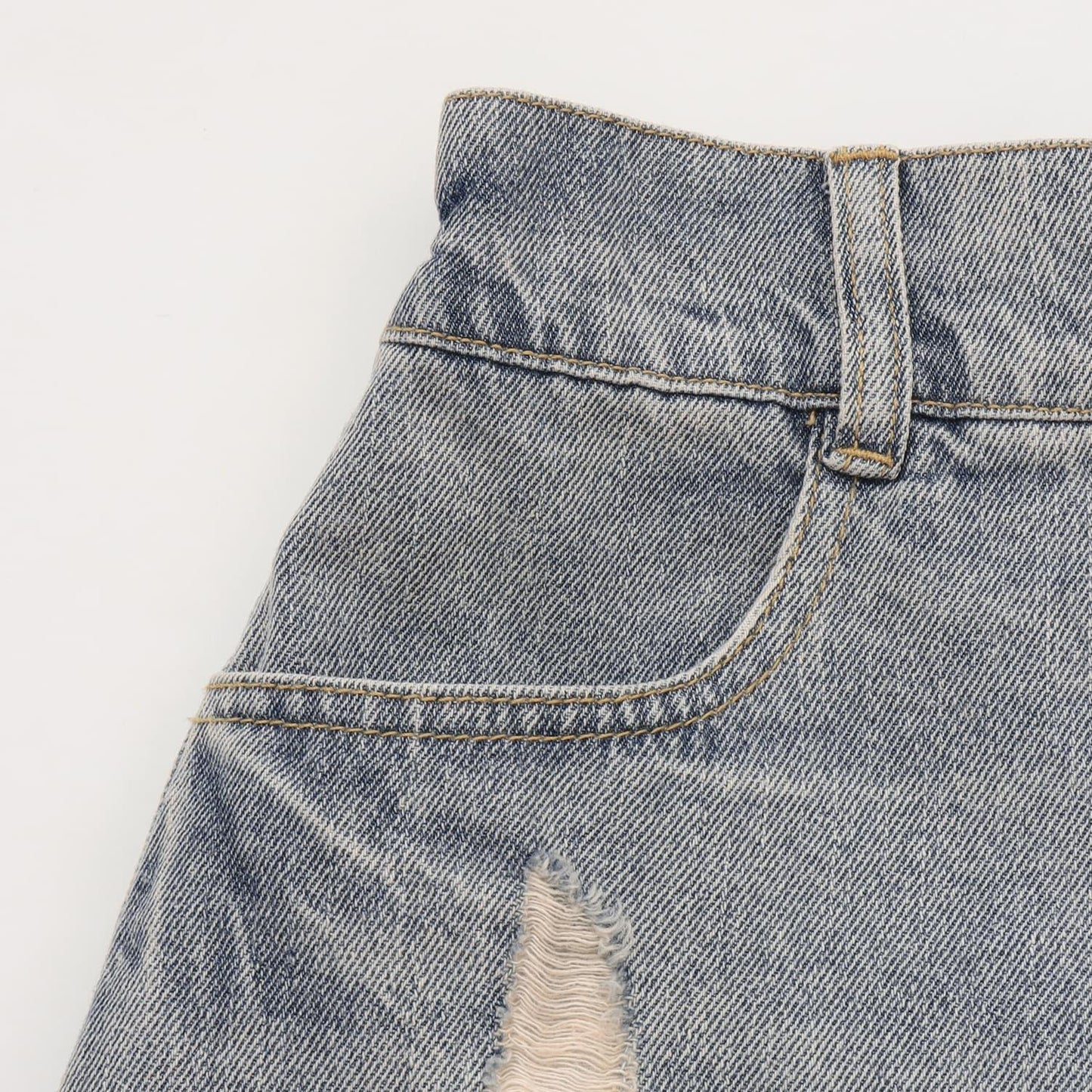 【LTXC】帶鏈條破洞牛仔迷你裙