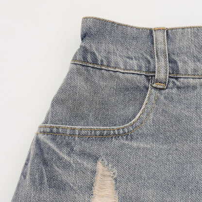 【LTXC】帶鏈條破洞牛仔迷你裙