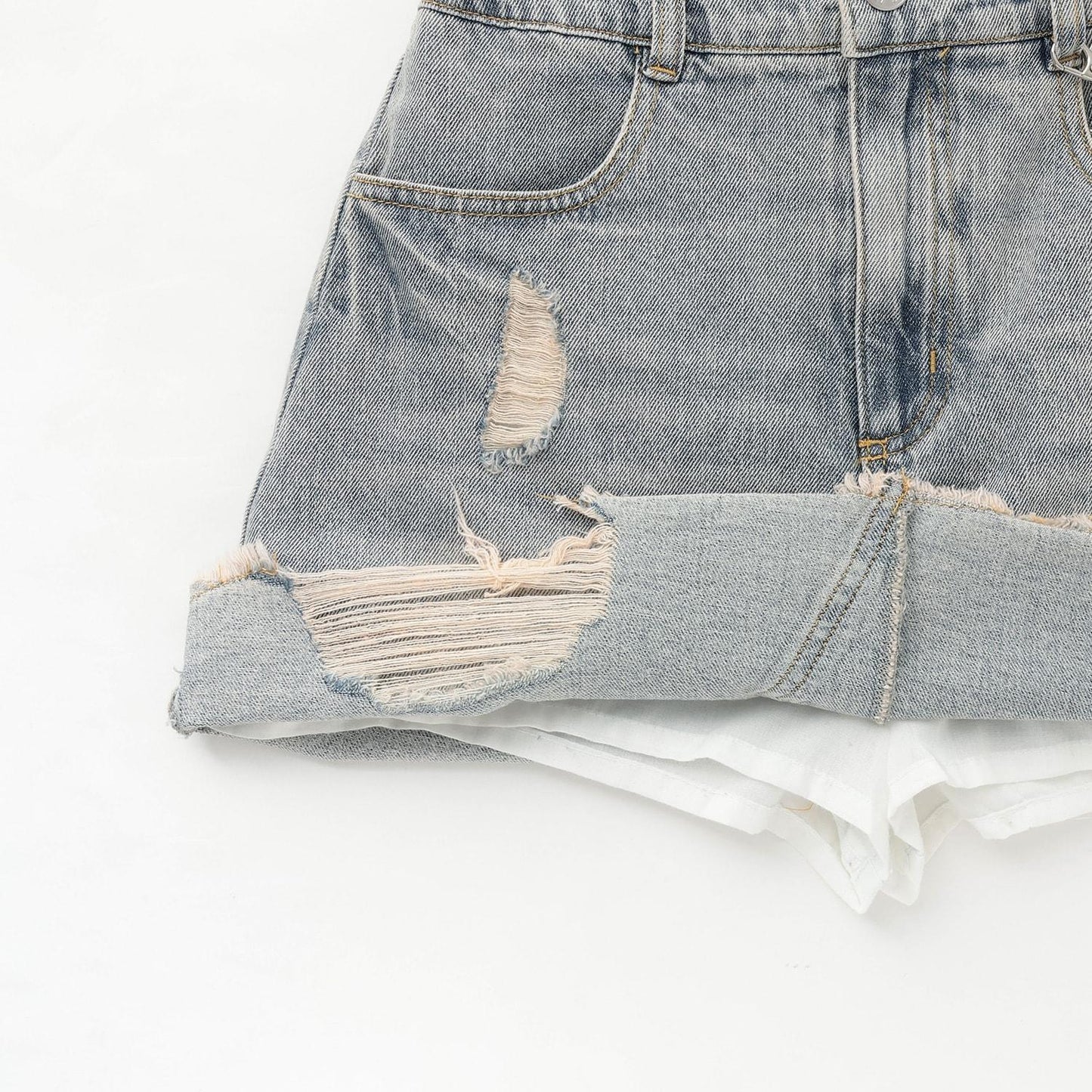 【LTXC】帶鏈條破洞牛仔迷你裙