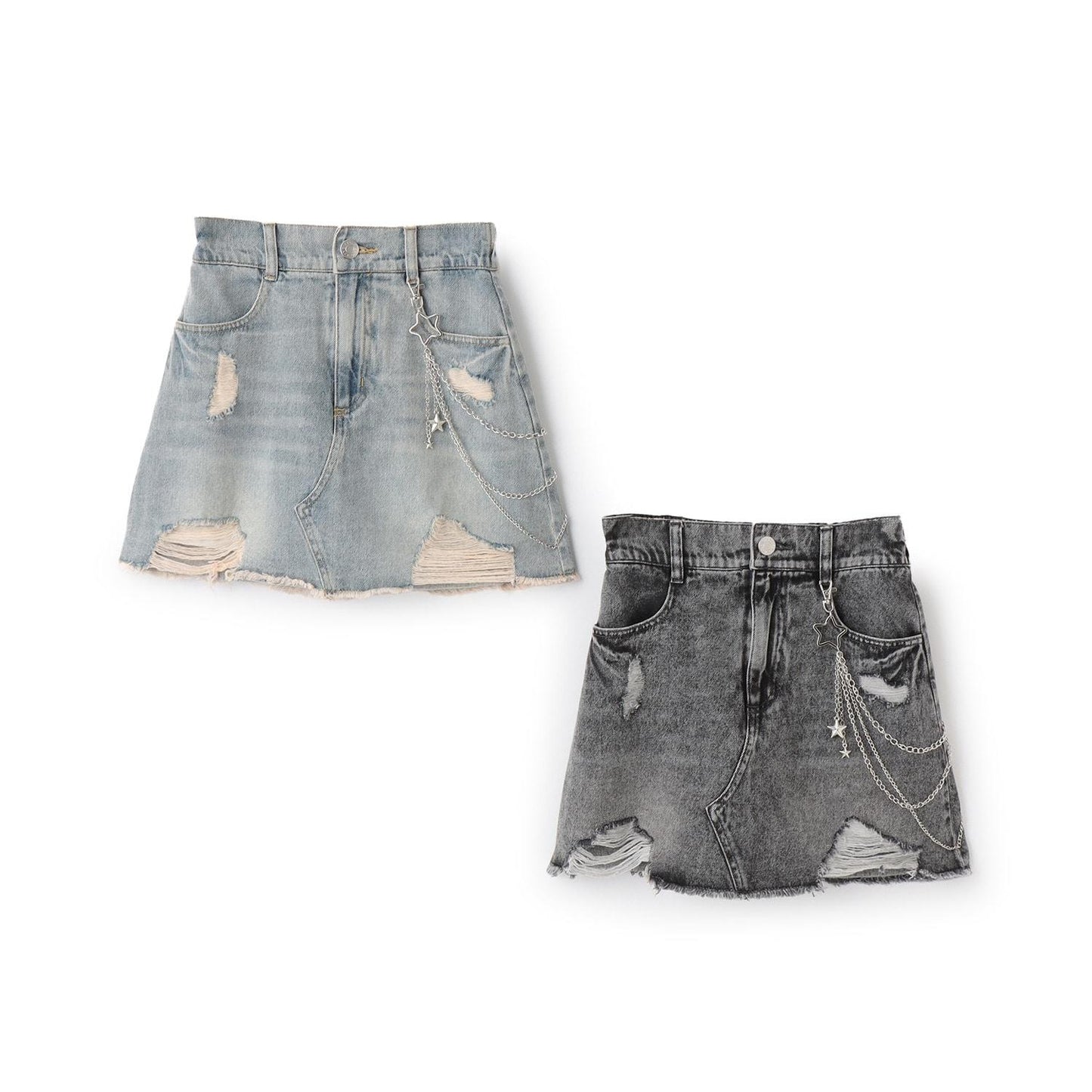 【LTXC】帶鏈條破洞牛仔迷你裙