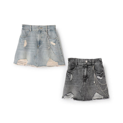 【LTXC】帶鏈條破洞牛仔迷你裙