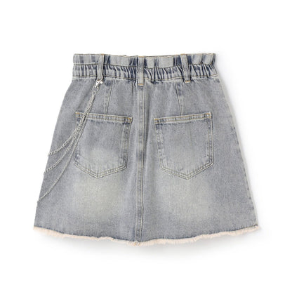 【LTXC】帶鏈條破洞牛仔迷你裙