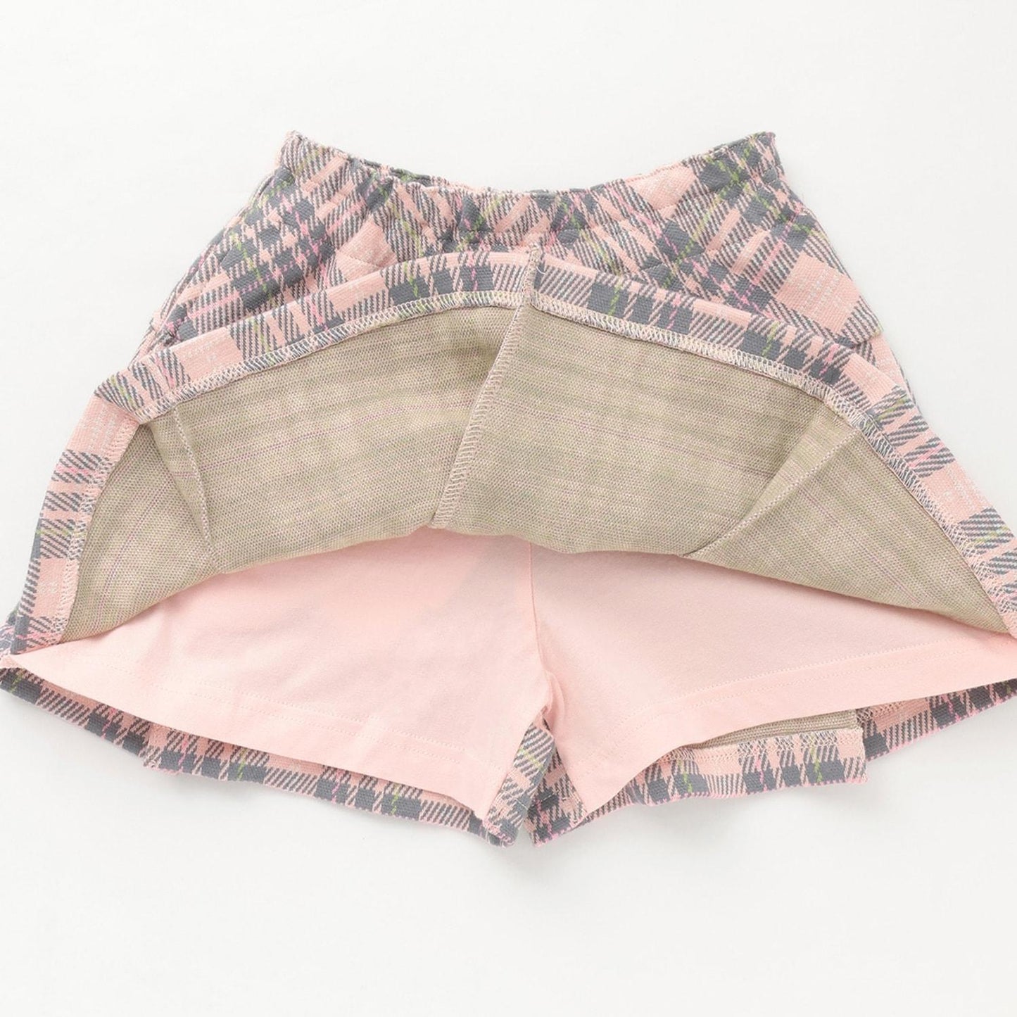 雙層提花格紋裙褲