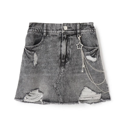 【LTXC】帶鏈條破洞牛仔迷你裙