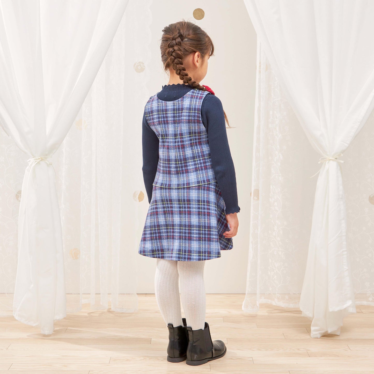 雙層提花格紋連衣裙