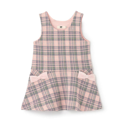 雙層提花格紋連衣裙