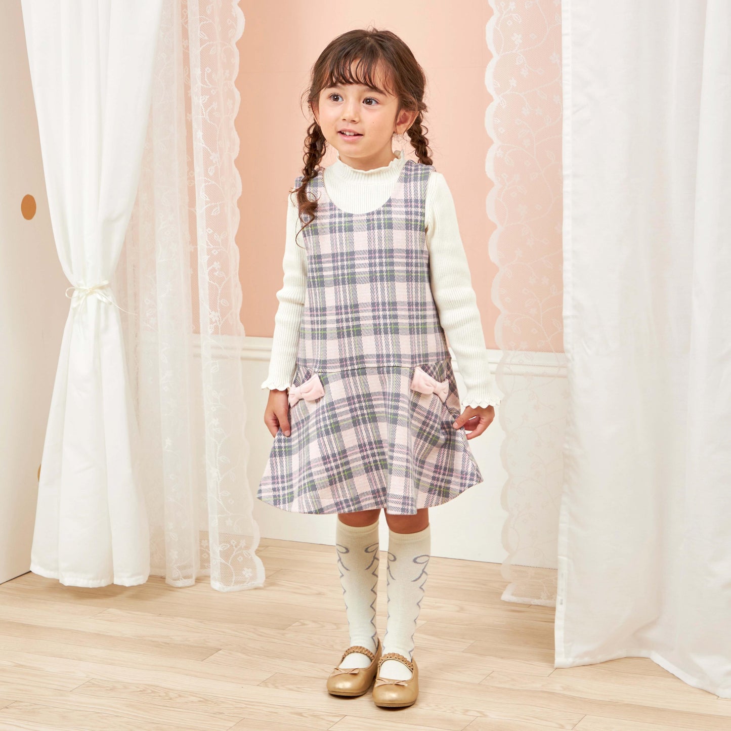 雙層提花格紋連衣裙