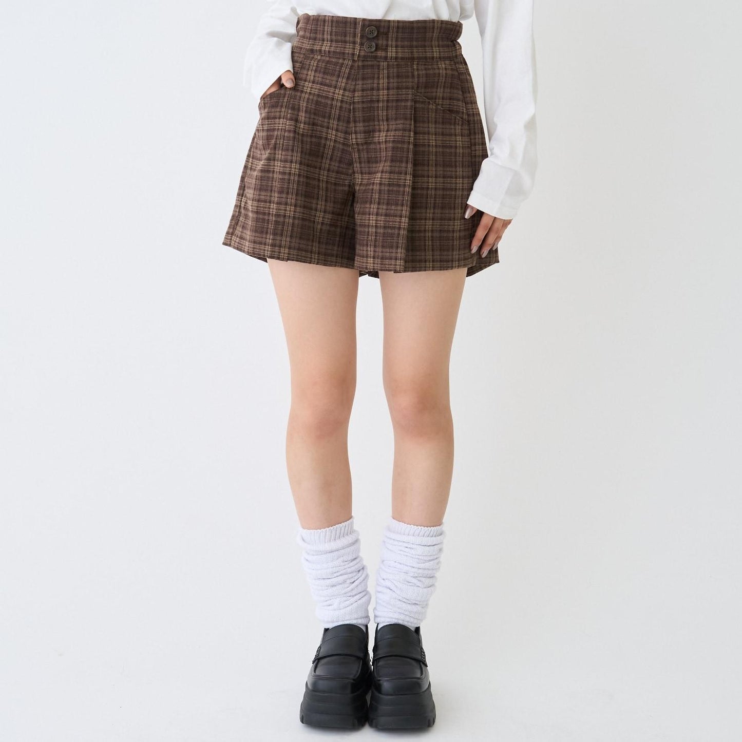 【起毛】顯腿美褶皺喇叭裙褲