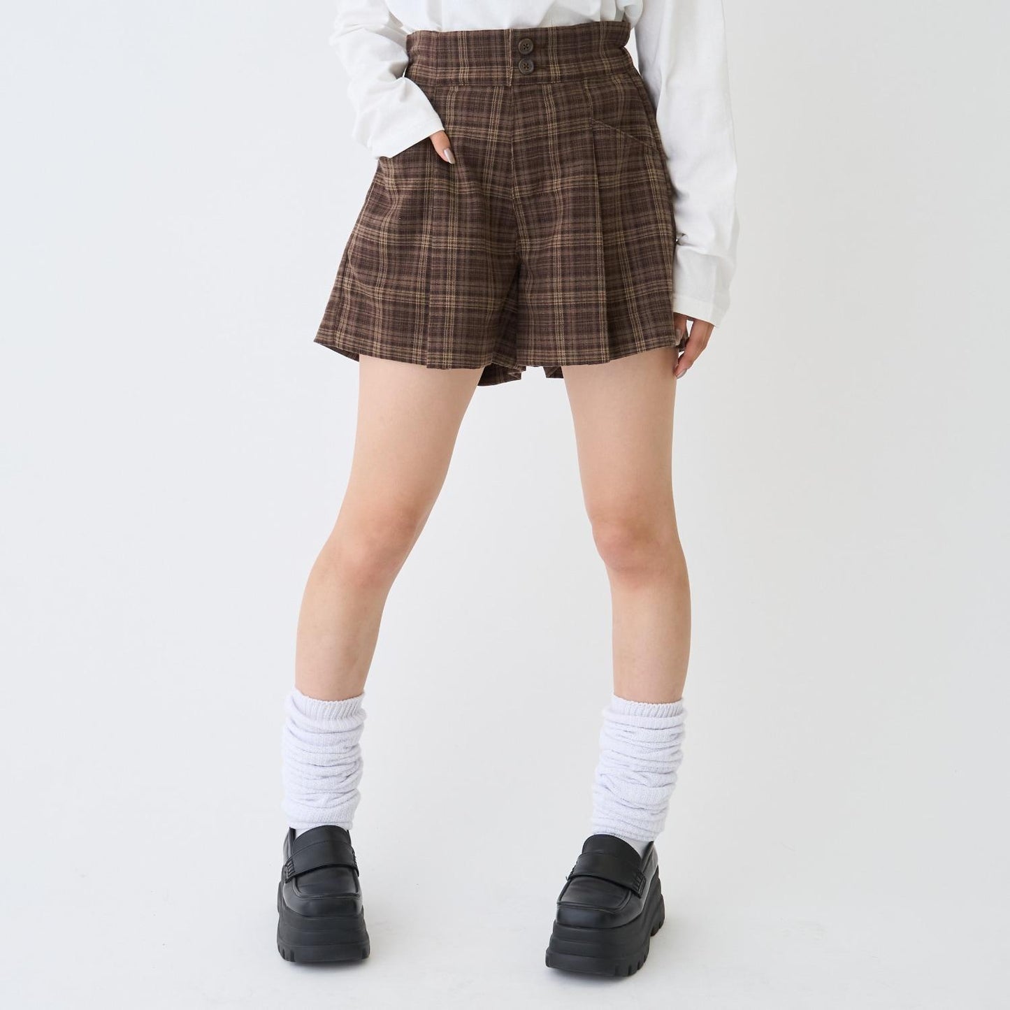 【起毛】顯腿美褶皺喇叭裙褲