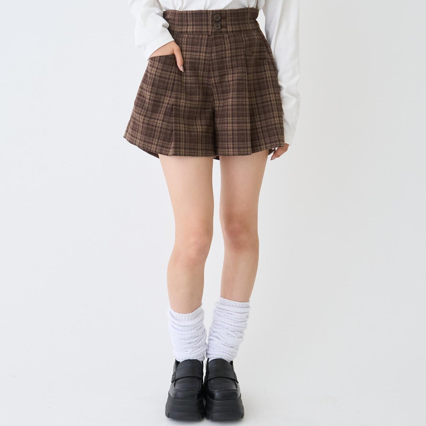 【起毛】顯腿美褶皺喇叭裙褲