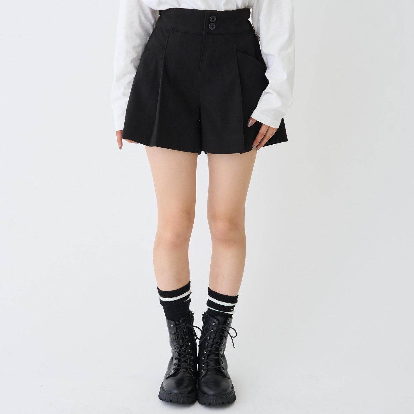 【起毛】顯腿美褶皺喇叭裙褲