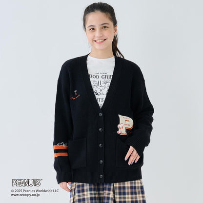 【130cm可選】【《PEANUTS》】字母針織開衫×長袖T恤套裝