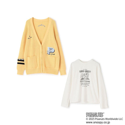 【130cm可選】【《PEANUTS》】字母針織開衫×長袖T恤套裝
