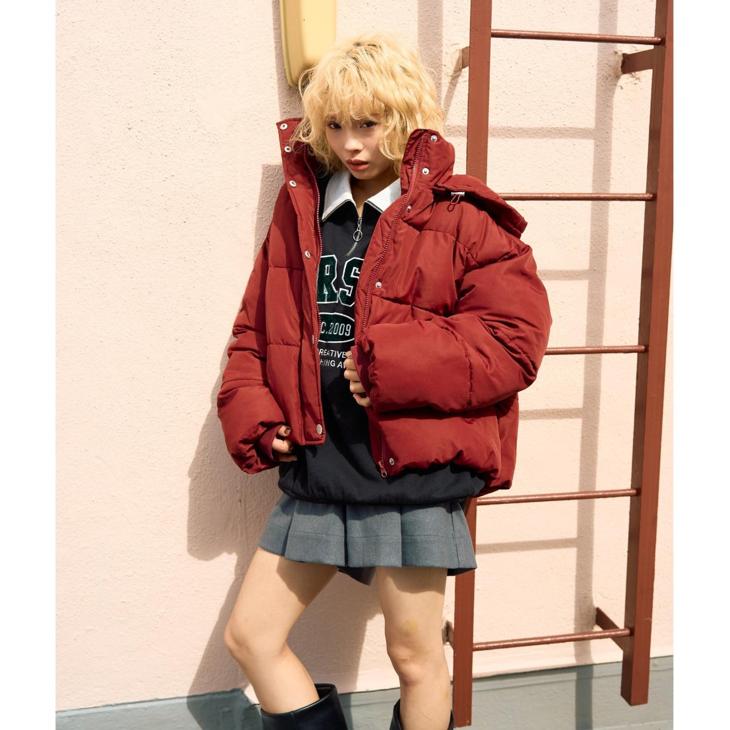 【起毛】顯腿美褶皺喇叭裙褲