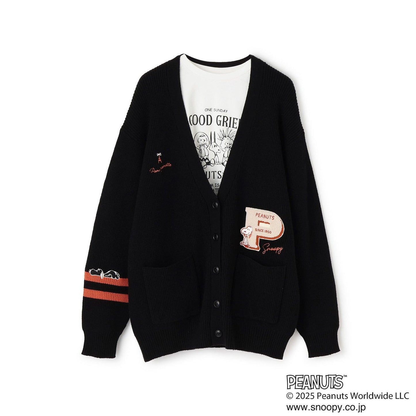 【130cm可選】【《PEANUTS》】字母針織開衫×長袖T恤套裝