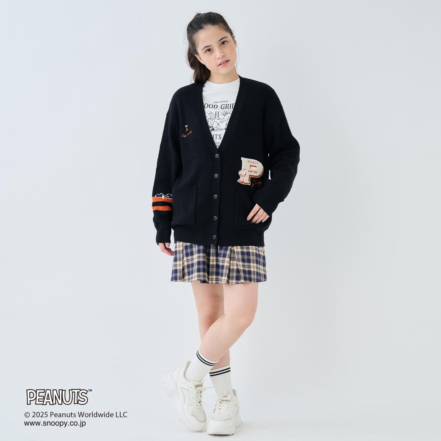 【130cm可選】【《PEANUTS》】字母針織開衫×長袖T恤套裝