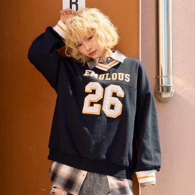 【LTXC】【100%純棉】加絨數字印花寬鬆衛衣