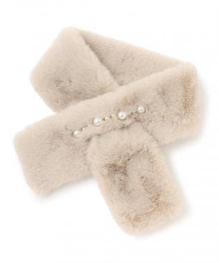 珍珠裝飾毛絨領巾【韓國時尚】