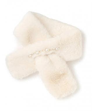 珍珠裝飾毛絨領巾【韓國時尚】