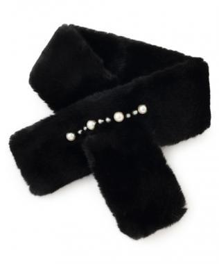 珍珠裝飾毛絨領巾【韓國時尚】